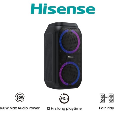 Hisense Party Rocket 160 - 20-Channel Black Party Speaker for Ultimate Sound Experience